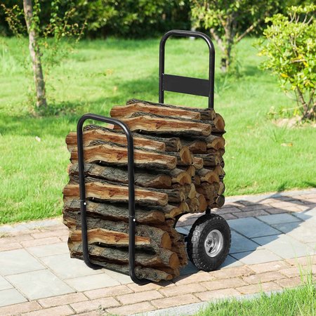 EARTH WORTH Rolling Firewood Rack Log Cart, Black 83-DT5199